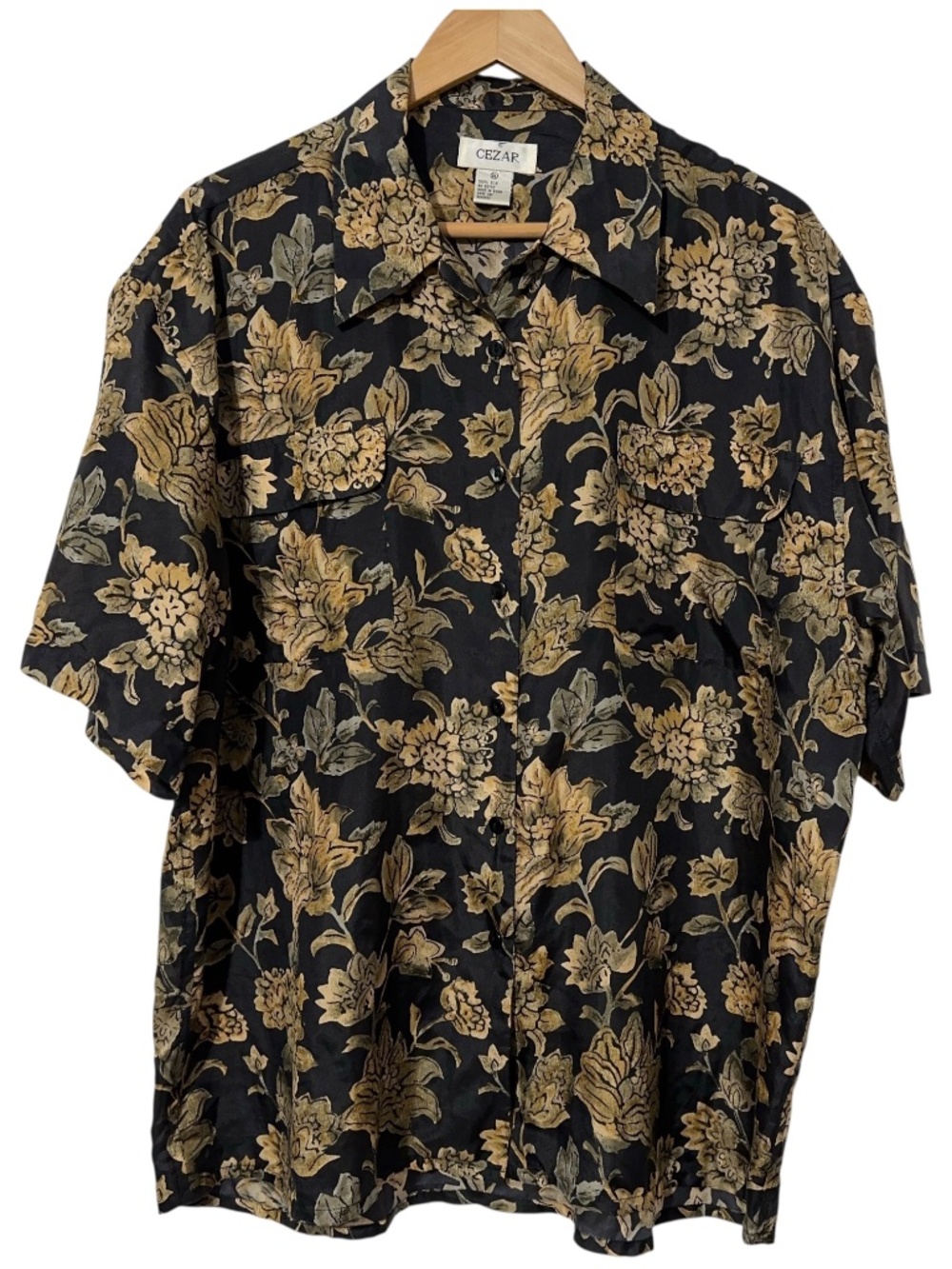 Cezar Floral Silk Button Down Shirt Mens Size XL 90s Hawaiian Vintage